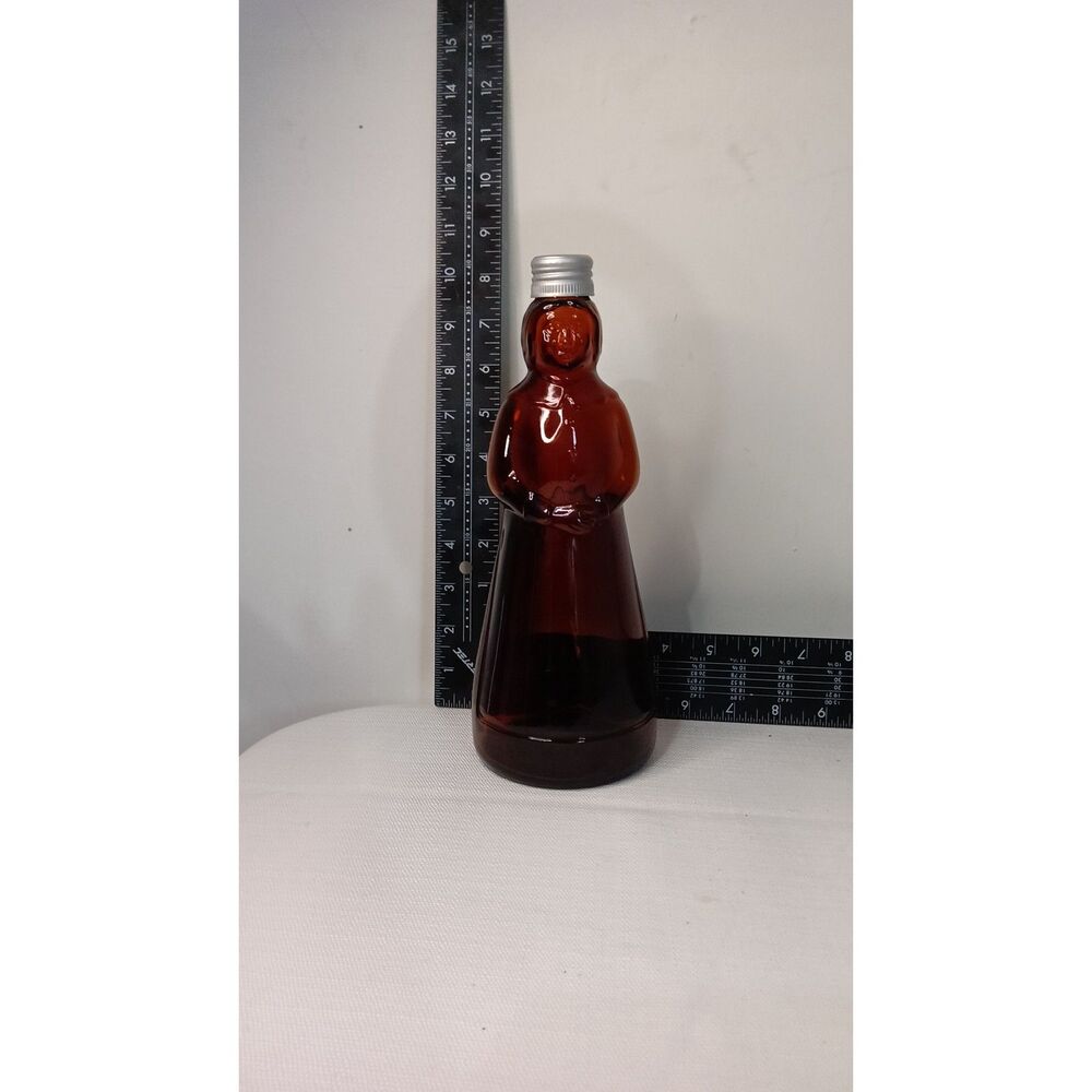 Vintage Amber Glass Figural Woman Bottle 8 Inch